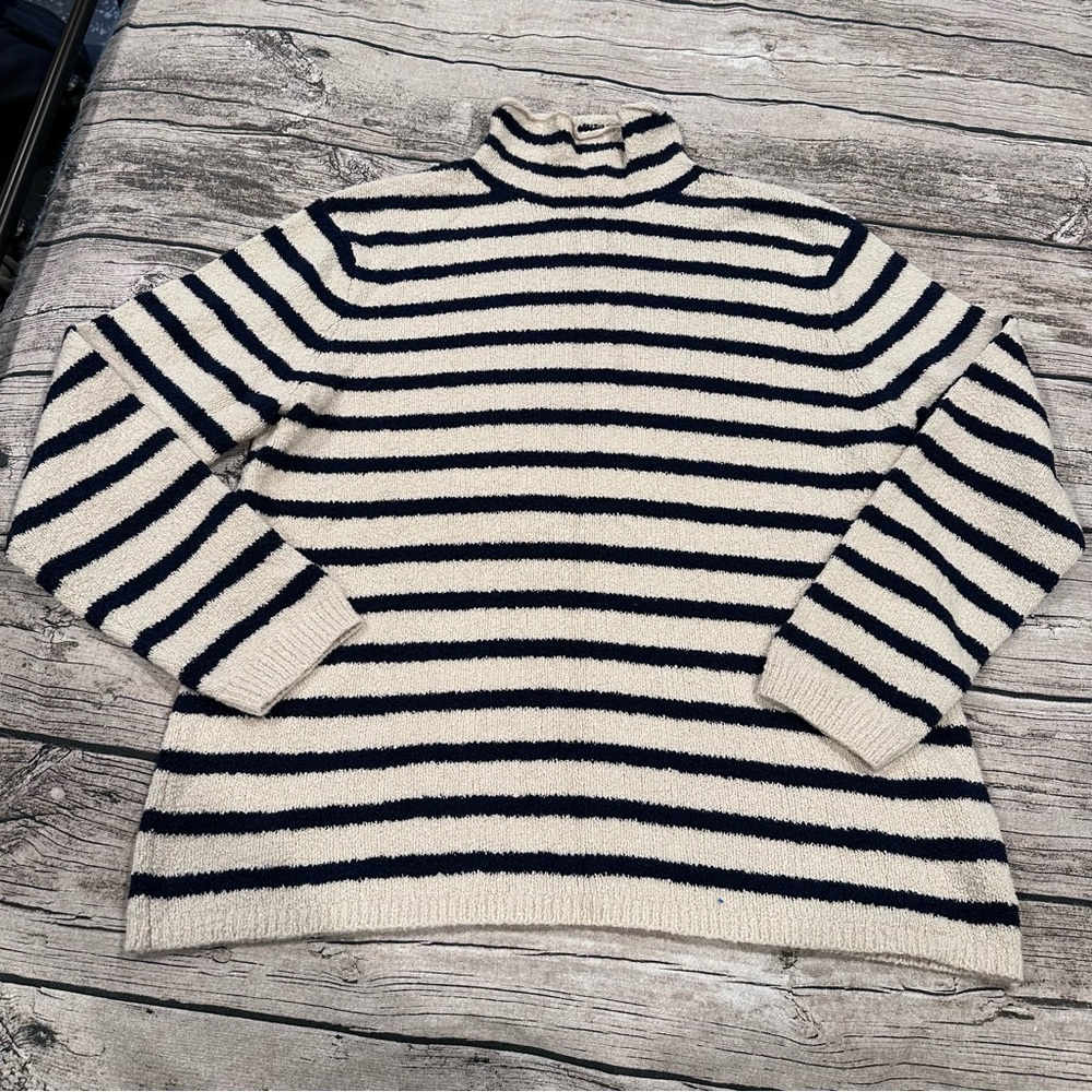 J. Crew Navy and Cream Striped Turtleneck Sweater